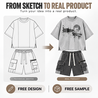 Ensemble 2 pièces personnalisé pour homme : T-shirt délavé et short cargo en jersey de coton épais avec impression sérigraphiée pour usage quotidien