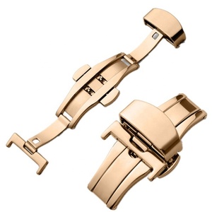 Vente en gros de fermoirs à double bouton en acier inoxydable de 12, 14, 16, 18, 20, 22 mm, <span class=keywords><strong>boucle</strong></span> de <span class=keywords><strong>montre</strong></span> à déployement papillon tout brillant - Product Image 4