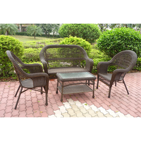 Meubles de patio d'usine de Guangzhou, ensemble de 5 pièces pour la terrasse, fauteuil et table en osier de couleur naturelle, rotin synthétique pour patio