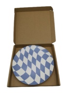 Assiettes rondes en fibre de bambou écologiques à motif imprimé intégral à carreaux verts et bleus pour fêtes