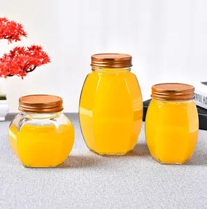Zeshoekige Verdikte Transparante Voedselopslagpotten Van Verschillende Grootte Glazen Honingpotten Met Verzegelde Metalen Deksels Bulkverkoop
