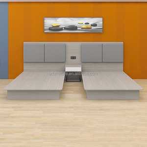 Juego de Muebles Económicos para Dormitorio de Hotel de 3 Estrellas, Camas Individuales Estándar con Base de Madera, Cabecera Tapizada y Mesitas de Noche - Product Image 4