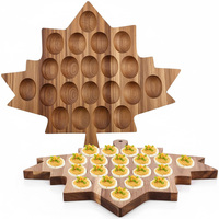 Plateau à œufs farcis en bois à 21 trous avec motif feuilles d'érable, support de rangement pour œufs sur comptoir