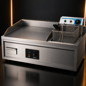 Commercial 5500W Electric <b>Flat</b> <b>Top</b> <b>Griddle</b> with Deep Fryer 850mm Stainless Steel Countertop Cooking Station for Restaurant Use - Product Image 1