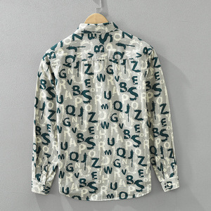 Chemise décontractée à manches longues en sergé durable pour <span class=keywords><strong>homme</strong></span>, imprimé alphabet streetwear, coupe ample, vente en gros, fabricant - Product Image 2
