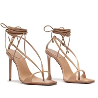 Chaussures sexy pour femmes, bout carré, talons à lacets, sandales à lanières, talons fins, 2021