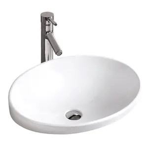 Lavabo mangkuk kabinet keramik Oval, wastafel tangan cuci kamar mandi Semi konter