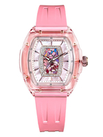 Reloj de Cuarzo Transparente para Mujer, con Esfera de Cristal Incrustado con Mosaico Colorido y Correa de Silicona con Madreperla