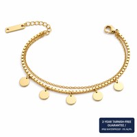 Bracelet double couche tendance en acier inoxydable plaqué or 18 carats de haute qualité pour femme, idéal pour les fêtes, cadeaux, vente en gros de bijoux