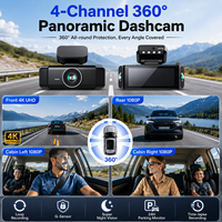 Caméra de tableau de bord 4CH Mini 4K UHD avec objectif fisheye 360 °   Caméra embarquée WiFi GPS grand angle avec enregistreur vidéo et moniteur de stationnement