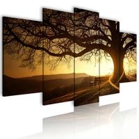 Peinture sur toile 5 panneaux en gros, motif arbre, art moderne pour l'hôtellerie, peinture de paysage, décoration murale