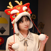 Dragon chinois oreille rabat chapeaux rouge en peluche bonnets 2024 nouvel an chapeau décoratif fête du printemps cadeau mascotte Dragon pour cadeau de nouvel an