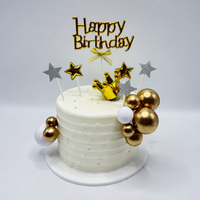 14pcs Set Dekorasi Kue Ulang Tahun Emas Metalik, Mahkota, Bintang, Bola Glitter untuk Perlengkapan Pesta