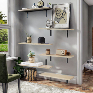 Étagères flottantes en bois pour salle de bain, cuisine et salon, rangement multifonctionnel, ensemble mural de 5 pièces - Product Image 3