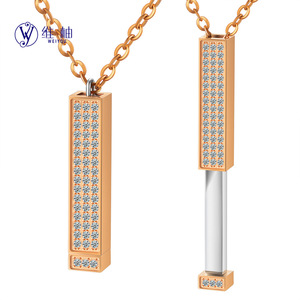 Collar telescópico de acero inoxidable estilo Matryoshka con colgante de barra grabado DIY con diamantes completos para Dropshipping Shopify POD - Product Image 3