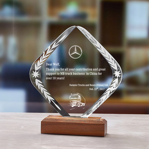 Crystal <b>Trophies</b> With Laser Engraving Custom Logo Solid Wood <b>Base</b> For Employee Awards Annual Meeting Recognition - Product Image 2