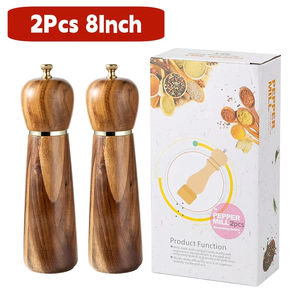 Juego <span class=keywords><strong>de</strong></span> Molinillos Manuales <span class=keywords><strong>de</strong></span> Sal y Pimienta <span class=keywords><strong>de</strong></span> Madera <span class=keywords><strong>de</strong></span> Acacia <span class=keywords><strong>de</strong></span> 8 Pulgadas, con Base, Salero <span class=keywords><strong>de</strong></span> Cocina, Botella para Sazonar con Sal Rosa Recién Molida - Product Image 6