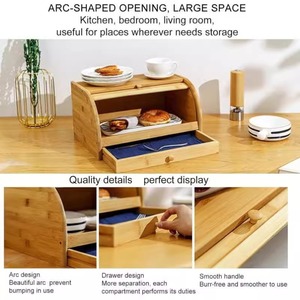 Bamboo Bread <b>Storage</b> <b>Box</b> With <b>Drawer</b> And Lid For Kitchen Use - Product Image 3