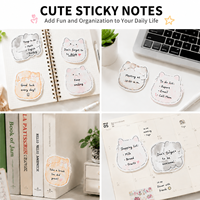 Bloc-notes autocollants en forme de chat mignon, adhésifs, repositionnables, sans résidus, design personnalisé pour étudiants et bureau