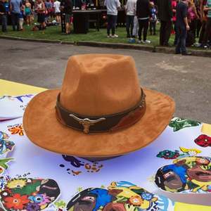 Sombrero Fedora Estilo Europeo Americano con Protección Solar para Hombre y Mujer, Sombreros Vaqueros de Primavera Verano con Banda OX para Parejas, Festival de Música - Product Image 1