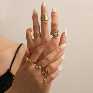 Anillos de Oro para Mujer, Acero Inoxidable, Cristal, Perla, Anillo Abierto Ajustable, Apilable, Delicado, Estilo Bohemio, Vintage, Joyería de Moda, Regalo - Product Image 2