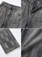 Anjie OEM Jeans en denim gris délavé à jambe large pour femme, taille haute, effet peint, coupe ample, pantalon streetwear, vente en gros, fabricant
