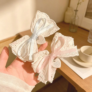 Large lace <b>bow</b> hair <b>clip</b> for women, elegant and natural style, perfect for bangs, white heart hair accessory. (Cross-border - Product Image 4