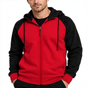 Servicio OEM, MOQ bajo, sudaderas con capucha para hombre, sudadera con capucha con cremallera, cordón ajustable, bloques de color, manga raglán, bolsillo canguro. - Product Image 5