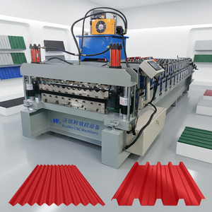 เครื่องขึ้นรูปลอนหลังคาเหล็กชุบสังกะสีแบบใหม่ รูปทรงสี่เหลี่ยมคางหมู แบบสองชั้น พร้อมระบบควบคุม PLC สำหรับวัสดุก่อสร้าง - Product Image 1