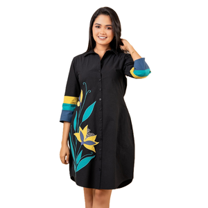 Vestido Corto Negro de Alta Calidad con Bordado y Apliques, Estilo Casual Premium para Mujer - Product Image 1