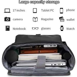 Sac à dos pour ordinateur portable de 17 pouces en PU de qualité, imperméable, souple, pour voyage, avec port de charge USB, fonctions antivol, en polyester - Product Image 5