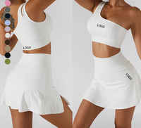 Ensemble de yoga respirant 2 pièces pour femme, soutien-gorge de sport à maintien élevé, jupe de tennis longue jusqu'aux genoux, Spandex/Nylon, grande taille, séchage rapide