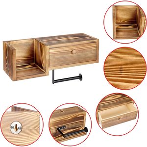 Solid Wood Wall Mounted Toilet <b>Paper</b> Holder With Storage Shelf Rectangle Easy Cleaning <b>Kitchen</b> Bathroom Organizer - Product Image 2