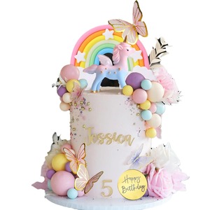 Decorazione della torta del castello della principessa arcobaleno bandiera di buon compleanno torta Plug-in compleanno ragazza unicorno ornamenti rosa - Product Image 6