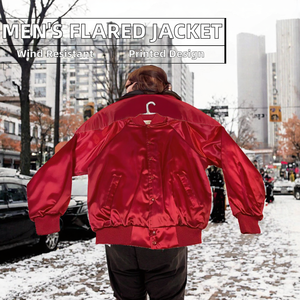 Veste universitaire en satin rouge pour homme, veste bomber, coupe classique, streetwear décontracté - Product Image 2