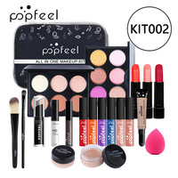 Poofeel Set Kosmetik Kuas Makeup, Set Kuas Eyeshadow Lipstik Alis Pensil Lip Gloss dengan Tas Rias