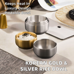 แหล่งรวมงานฝีมือฝาปิดชามข้าวแบบพกพาทำจากสเตนเลสสตีลหุ้มฉนวนสองชั้นสีเงินทองสไตล์เกาหลีที่ทันสมัยกำหนดเองได้ - Product Image 3
