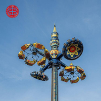 Manège de parc d'attractions Thrill Amusement : Twister Tower Disco UFO, tour de levage, soucoupe volante interstellaire