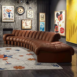 Enorme Laranja Macaco Couro Cama Sofá De Madeira Conjunto Clássico Sofás De Casa De Luxo Curvo Sofá Sala De Estar - Product Image 3