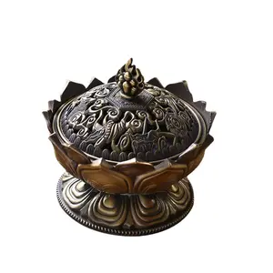Creative Holy Tibetan Lotus Incense Burner Alloy Bronze Mini Incense Burner Handmade Censer Metal Craft Home Decor YIB005