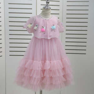 فستانان للفتيات مع تطريز شخصيات خيالية، فستان مع عباءة فريد للأطفال، فستان أميرات للفتيات من التول اللامع - Product Image 6