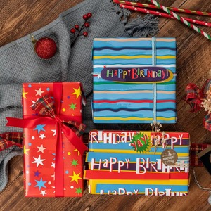 Custom Eco-Friendly Happy Birthday Gift <b>Wrap</b> <b>Paper</b> <b>Roll</b> 100GSM Double-Sided Coated Recyclable Metallized <b>Paper</b> for Gift Craft - Product Image 5