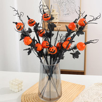 Branche artificielle de citrouille d'Halloween, tiges noires avec mini citrouilles et feuilles noires pour décoration de vase, couronne ou table d'Halloween