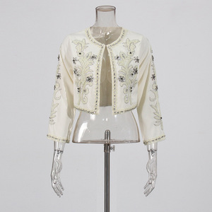Vintage Palace lourd broderie diamant deux pièces ensemble 2025 nouveau haut brodé coupe ajustée à manches longues robe ensemble pour les femmes automne - Product Image 4