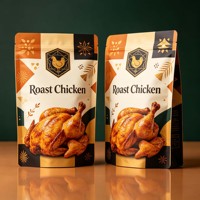 Sachet personnalisé imprimé pour poulet rôti, pochette verticale micro-ondable avec fermeture éclair, emballage alimentaire pour poulet rôti sur grille