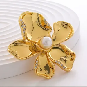 Bros Pin Bunga Mutiara Prancis Kecil Wangi Bergaya PDANY, Bros Logam Vintage Hiasan Tidak Beraturan untuk Setelan - Product Image 2