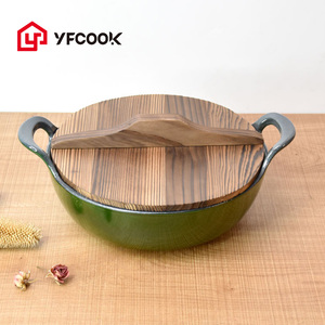 Casseroles de cuisine <span class=keywords><strong>en</strong></span> <span class=keywords><strong>fonte</strong></span> émaillée, petit marmite de cuisine de haute qualité verte, 20/24/26CM avec poignées à grandes boucles - Product Image 2