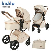 Poussette pliable compacte Kidilo Baby V8 à double fonction (assis-debout) avec cadre en alliage d'aluminium et vue haute, capacité de charge 20 kg