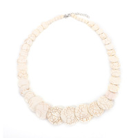 Style Bohème Rétro Élégant Couleur Perlée Ronde Turquoise Collier Plaqué Rhodium-pour Cadeau