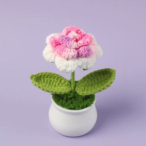 Rose artificielle en fil de laine, finition artisanale, petite en pot, bleu glace, pour la maison, le bureau, la voiture, la fête des mères, la remise des diplômes - Product Image 5